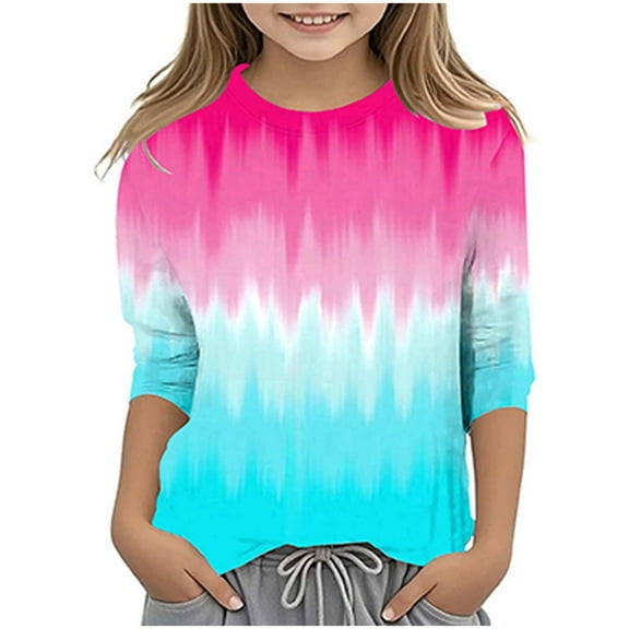 Karoyedx Girls Tops Girls Oversized Long Sleeve Shirts Kids Casual Crewneck Side Split Tops Fashion Tees Hot Pink Size,6-7 Years
