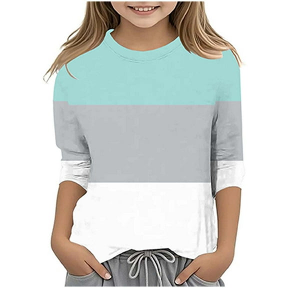 Karoyedx Girls' Tops, Tees & Blouses Girls Oversized Long Sleeve Shirts Kids Casual Crewneck Side Split Tops Fashion Tees Light Gray Size,3-4 Years