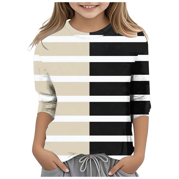 Karoyedx Girls Tops Toddler Baby Girls Long Sleeve Basic Layering Casual T Shirt Knit Ribbed Lace Collared Little Kids Casual Fall Tees Beige Size,8-9 Years