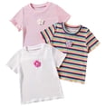 thumbnail image 1 of Karoyedx Girls Tshirt 3 Pack Girl's Short Sleeve Tees Cotton Ribbed Lettuce Trim Shirts Ruched Floral Summer Fitted Blouse Top Pink Size,3-4 Years, 1 of 5