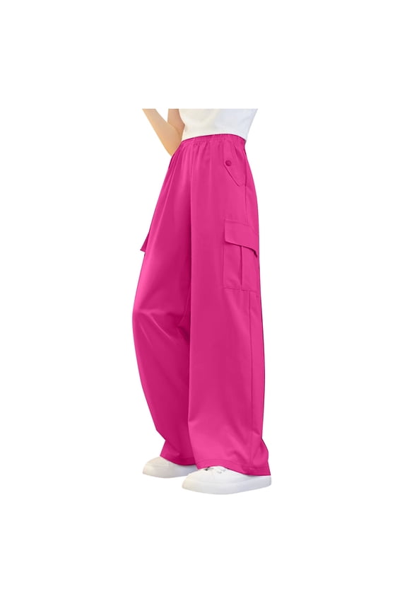 Girls' Wide-Leg Jeans Girls Cargo Pants Wide Leg Streetwear Kids Parachute Pants with Pockets Trendy Jogger Trousers Red Size,7-8 Years