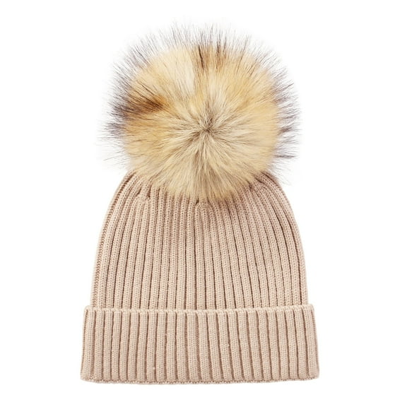 Karoyedx Girls Winter Hats Kids Winter Hat with Pom Pom Knit Warm Snow Girls Beanie Cap Cute Cotton Ski Thick Soft Baby Hats for Toddlers Boys Beige Size,3-8 Years