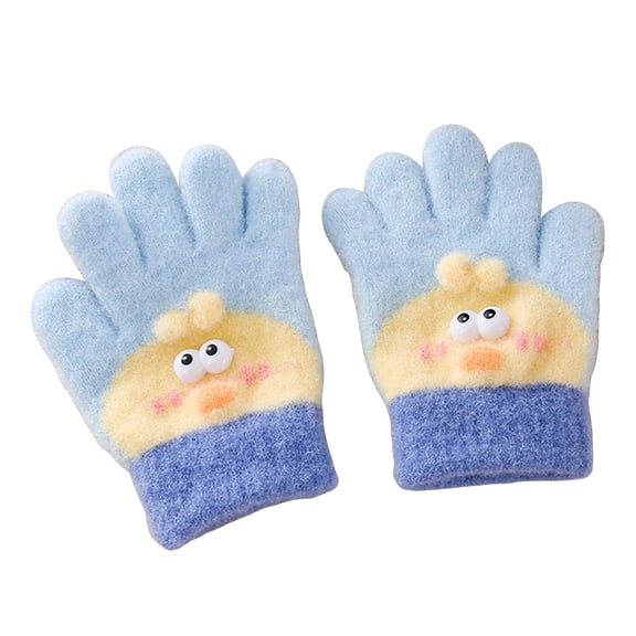 Karoyedx Gloves for Kids Kids Winter Gloves For Boys Girls Children Cute Full Fingers Stretchy Warm Mittens Blue Size,3-6 Years