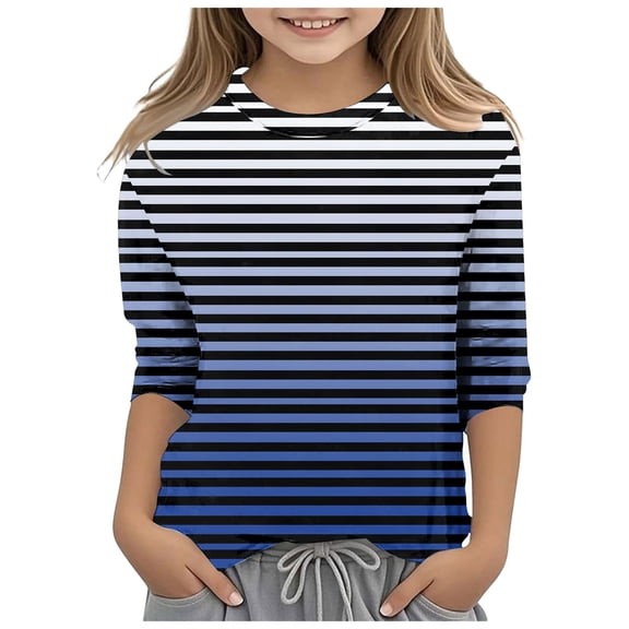 Karoyedx Graphic Tees for Girls Toddler Baby Girls Long Sleeve Basic Layering Casual T Shirt Knit Ribbed Lace Collared Little Kids Casual Fall Tees Navy Size,3-4 Years
