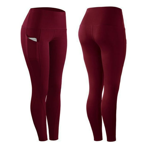 Karoyedx High Waisted Leggings for Women Yoga Leggings with Pockets for Women, Soft High Waisted Tummy Control Workout Pants Wine Size,2XL