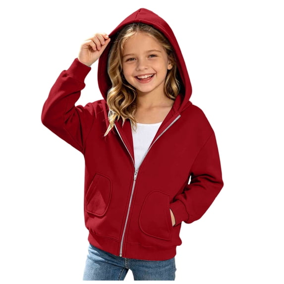 Karoyedx Hoodies for Teen Girls Baby Hoodie for Boy Girl Full Zip-up Lightweight Thin Jackets Coat Sweatshirts Red Size,12-13 Years