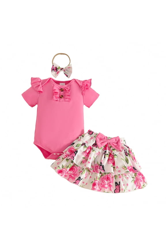 Infant Girl Dresses Baby Girl Clothes Newborn Dress Infant Romper Summer Outfit Cute Toddler Clothing Skirt Set Hot Pink Size,0-3 Months