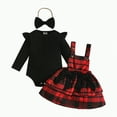 thumbnail image 1 of Karoyedx Infant Girl Outfits Baby Girl Christmas Clothes Plaid Outfits Long Sleeve Romper Overall Skirt Dress Cute Newborn Outfit Black Size,6-9 Months, 1 of 6