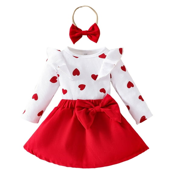 Karoyedx Infant Girl Romper Baby Girl Outfit Newborn Romper Dress Ribbed Ruffle Skirt Jumpsuit Cute Fall Clothes Red Size,3-6 Months