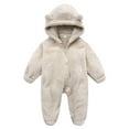 thumbnail image 1 of Karoyedx Infant Girl Winter Rompers Baby Plush Long Sleeve Fleece Jumpsuit With Ears Newborn Romper Hooded Snowsuit Infant Winter Outfit Beige Size,6-9 Months, 1 of 6