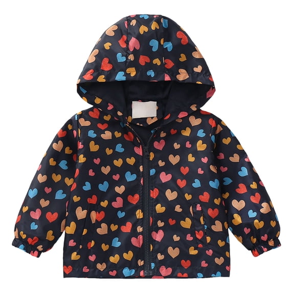 Karoyedx Jacket for Baby Girls Kids Girls Waterproof Jacket Long Sleeve Windbreaker Zipper Hooded Coats With Pockets Trendy Daily School Rain Coat Black Size,3-4 Years