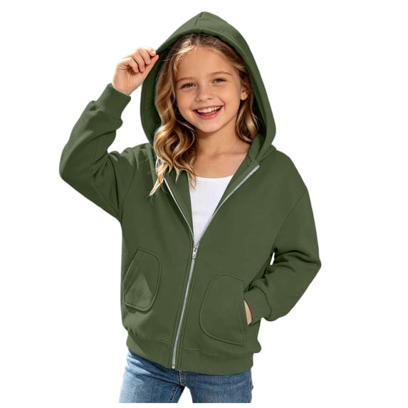 Karoyedx Jackets for Little Girls's Zip Up Hoodie Sweatshirt Long Sleeve Jacket Casual Hooded Jacket With Pockets for Girls Casual Sweatshirt AG Size,14-15 Years