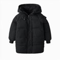 thumbnail image 1 of Karoyedx Jackets for Boys Boys' Winter Coat Medium Length Warm Hooded Puffer Jacket Cotton Waterproof Outwear Black Size,5-6 Years, 1 of 1
