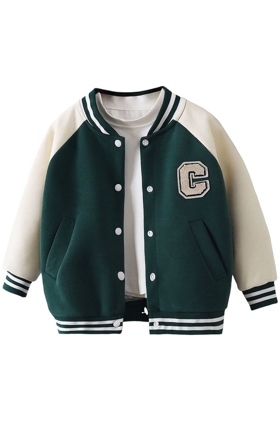 Jackets for Kids Boys Girls Bomber Jacket Kids Letterman Jackets Varsity Jacket Baseball Coat Green Size,9-10 Years