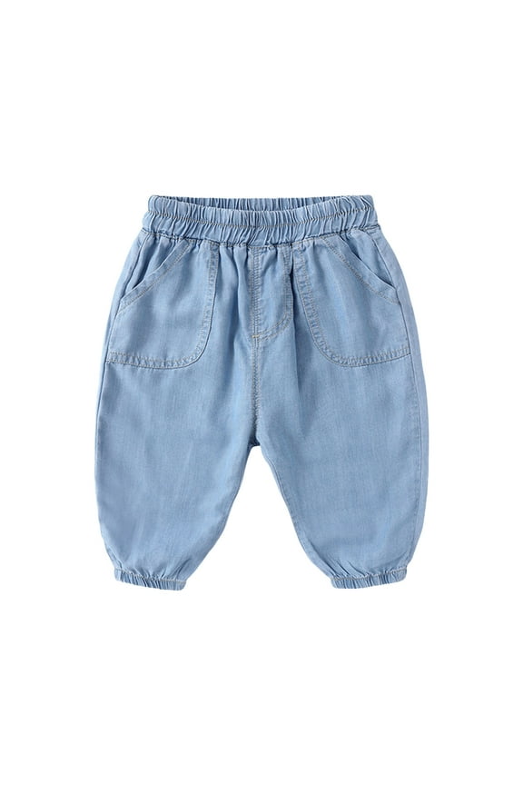 Jeans for Boys Boys Cargo Jeans Kids Baggy Elastic Waist Wide Leg Denim Pants with Pockets Light Blue Size,3-6 Months