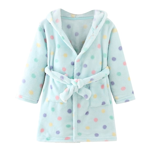 Karoyedx Kid Robes for Girls Fleece Hooded Robes Warm Printed Bath Robe for Kids Soft Fuzzy Bathrobe for Gifts Mint Green Size,2-3 Years