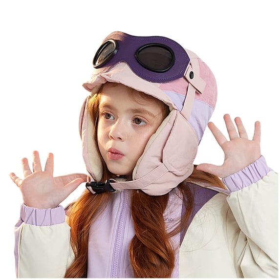 Karoyedx Kid Scarf Outdoor Fleece Lined Warm Hat For Boys And Girls With Ear Goggles Integrated Hat Pink Size,One Size