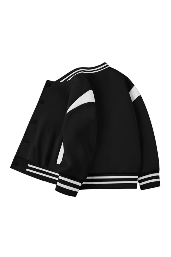 Kids Baseball Jackets Kids Baseball Jackets Casual Varsity Jacket School Bomber Jackets Black Size,9-10 Years