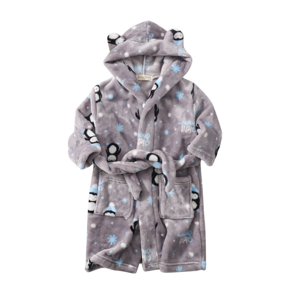Karoyedx Kids Bathrobes for Girls Kids Hooded Bathrobe Girls Soft Plush Hooded Flannel Pajamas Sleepwear Boys Spa Robe Grey Size,3-4 Years