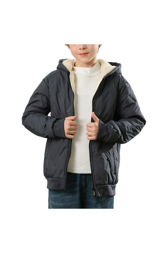 Kids Boy's Waterproof Puffer Cotton Jacket Warm Fleece Lined Coat Thick Hooded Winter Coat Grey Size,13-14 Years
