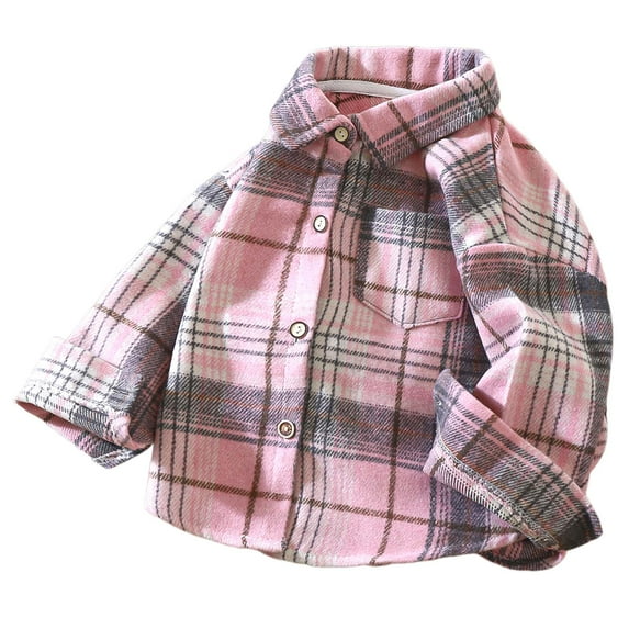 Karoyedx Kids Button Down Shirt Boys Girls Flannel Plaid Shirts Long Sleeve Fall Western Button Down Shirt Vintage Lightweight Pink Size,7-8 Years