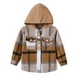 thumbnail image 1 of Karoyedx Kids Button Down Shirt Boys Button Down Shirts Soft Hooded Long Sleeve Shirt Jacket for Boys Classic Plaid Flannel Shacket Khaki Size,12-18 Months, 1 of 2