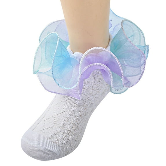 Karoyedx Kids Crew Socks Toddler Socks Floor Socks Summer Socks Rainbow Color Lace Thin Breathable Autumn Fashion Light Purple Size,5-8 Years