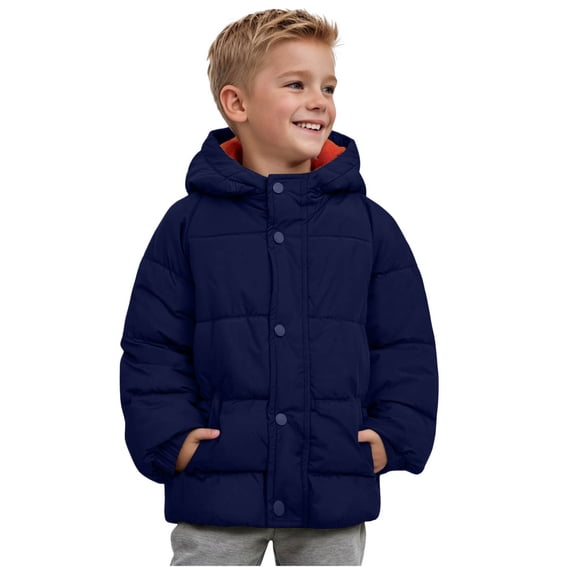 Karoyedx Kids Fall Jacket Boys Puffer Jacket - Wind Water Resistant Polar Fleece Lined Boys Winter Coat - Cozy Kids Jacket with Sherpa Lined Hood Navy Size,3-4 Years