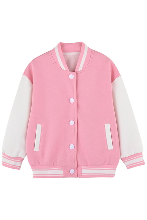 Kids Fall Jackets Boys Kids Varsity Jackets Girls Boys Letterman Baseball Jacket Lightweight Bomber Coat School Outwear with Pocket Pink Size,11-12 Years