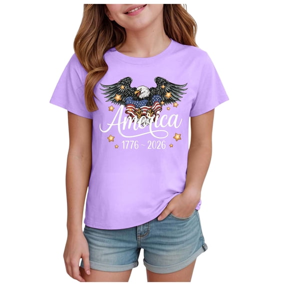 Karoyedx Kids Girls Tshirts Girls Short Sleeve T-Shirts Kids Cute Graphic Basic Tees Fashion Summer Crewneck Tops Purple Size,2-3 Years