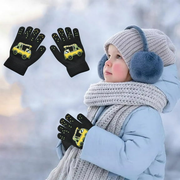 Karoyedx Kids Gloves Winter Kids Snow Gloves Children's Gloves Car Excavator Cute Cartoon Gloves Warm Gloves F Size,One Size