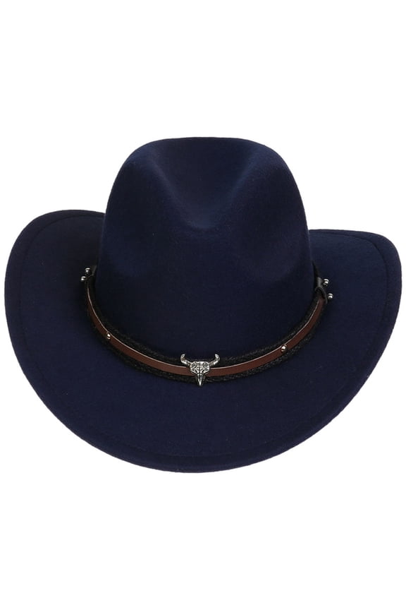 Kids Hats Boys Childrens Woolen Hat With Upturned Brim Fedora Cowboy Hat Head Accessory Solid Color Top Hat Wide Brimmed Hat Navy Size,3-18 Years
