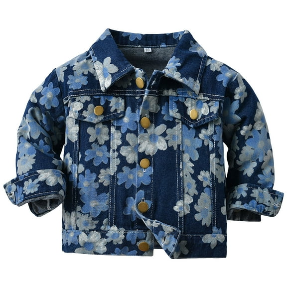 Karoyedx Kids Jackets Boys Toddler Baby Girl Jacket Floral Print Jean Long Sleeve Cardigan Button Denim Coat Dark Blue Size,2-3 Years