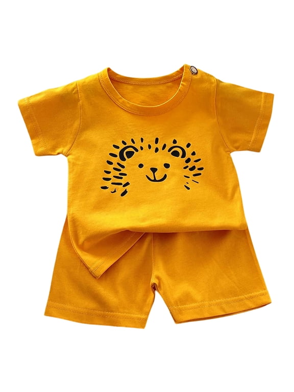 Kids Kids Clothes Toddler Boy Clothes Summer Outfits Kids Short Sleeve T-Shirt and Shorts 2 Piece Set Yellow Size,1-2 Years