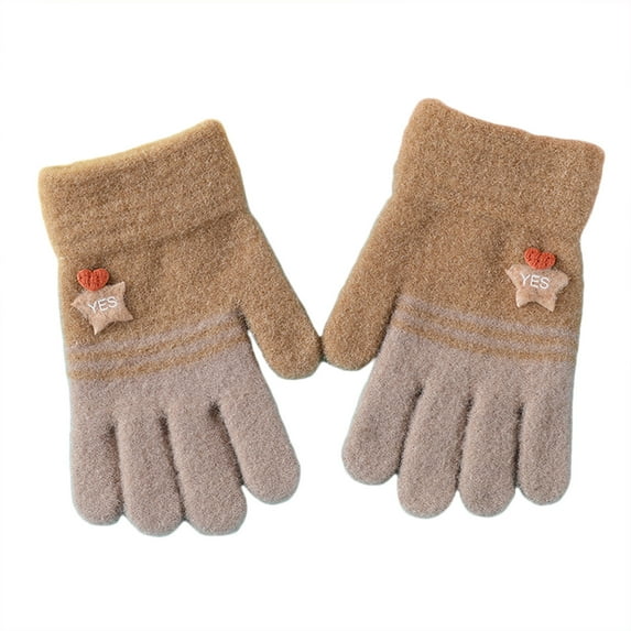 Karoyedx Kids Knit Gloves Winter Warm Gloves Kids Stretch Gloves Toddler Winter Full Finger Knit Glove for Children Girls Brown Size,3-6 Years