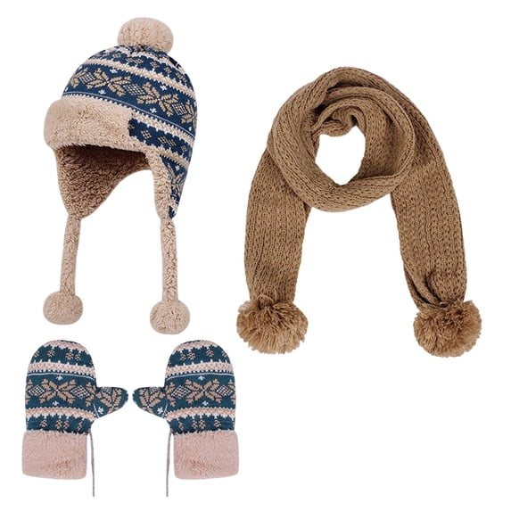Karoyedx Kids Scarf for Girls Kids Winter Hat Gloves Scarf Set Fleece Lined Beanie with Pom Knitted Neck Warmer for Boys Girls Coffee Size,2-8 Years