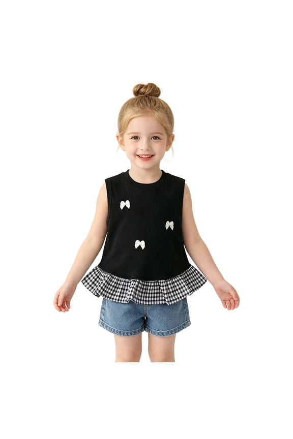 Kids Sleeveless Shirt Baby Girls Boys Tops Set Cotton Linen Sleeveless Tank Tops T Shirts Blouse Infant Summer Solid Color Tee Black Size,4-5 Years