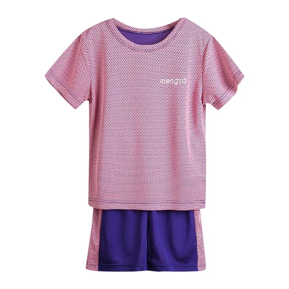 Karoyedx Kids Summer Outfits Boys Kids Boys Athletic Short-Sleeve T- Shirt and Active Mesh Shorts Set Daily Wear Purple Size,4-5 Years