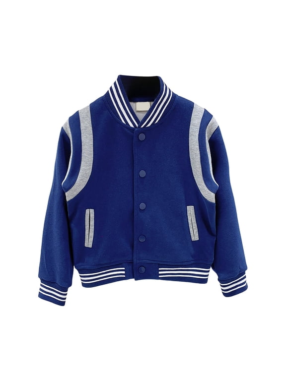 Kids Varsity Jacket Kids Baseball Jackets Boys and Girls Varsity Coat Buttons Cardigan Letter Sport Letterman School Jacket Navy Size,6-7 Years