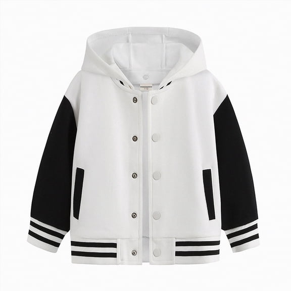 Karoyedx Kids Varsity Jackets Girls Kids Varsity Jacket Girls Boys Baseball Jacket Bomber Coat School Uniform with Hooded White Size,1-2 Years