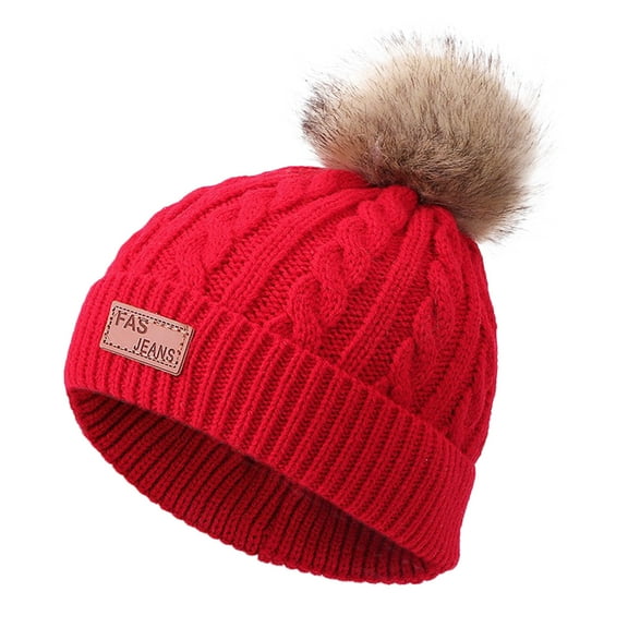 Karoyedx Kids Winter Hats Winter Hat for Kids Children Girls Beanie with Pom Pom Girls Accessories Knit Beanies Cap Red Size,1-4 Years