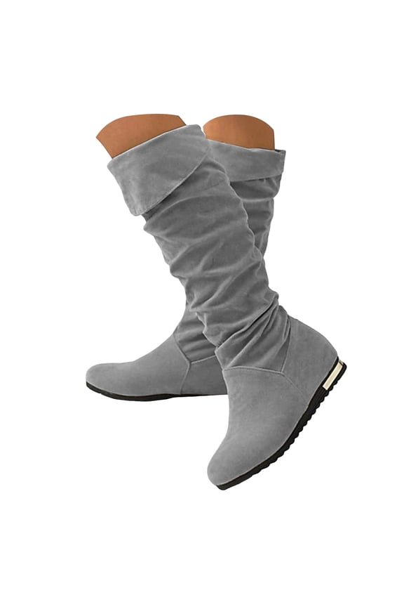 Knee High Boots Women's Cowboy Knee-High Boots Pointed Toe Mid Chunky Heel Pull On Slouchy Boots with Zippers Grey Size,9