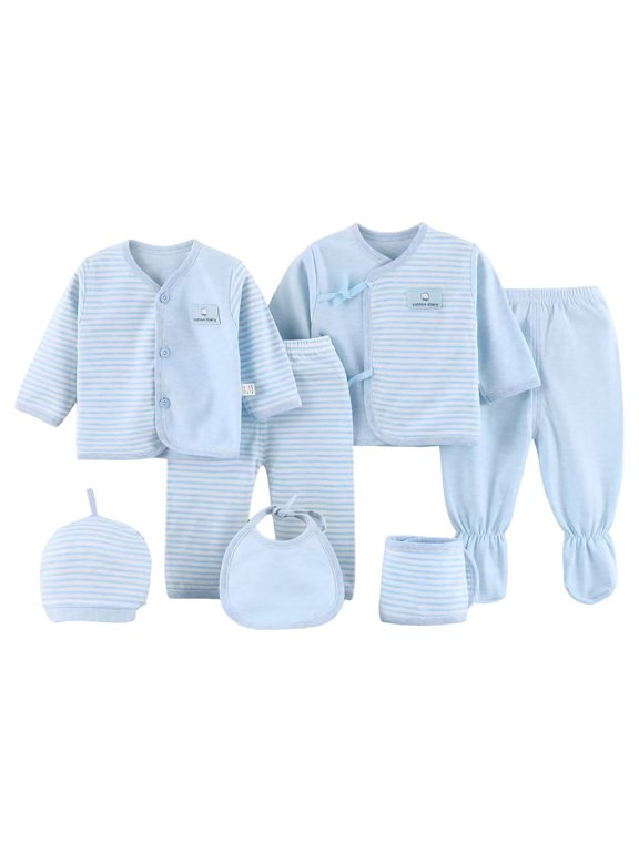 Newborn Boy Gifts Baby Boy Girl Clothes Newborn Clothes and Unisex Must Haves 7 Pcs Set Cute Infant Outfits Sky Blue Size,0-3 Months