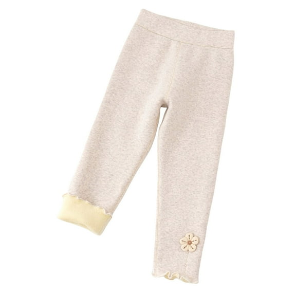 Karoyedx Leggings for Kids Girls Girls Leggings Cotton Fleece Leggings for Girls Tights Pants for Kids Toddler Stretchy Pull On Beige Size,3-4 Years