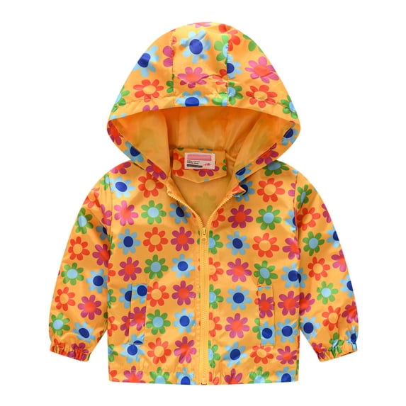 Karoyedx Little Boys Clothes Boys Hooded Jacket Fashionable Lightweight Print Fall Outfits Long Sleeve Zip Up Coat Yellow Size,4-5 Years
