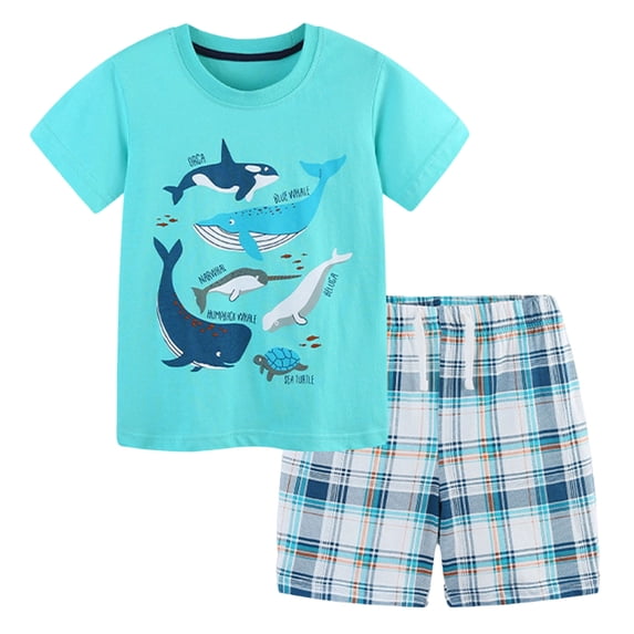 Karoyedx Little Boys Clothes Toddler Baby Boy Summer Clothes 6 12 18 24 Months Dinosuar Outfit 2PCS Short Sleeve T-shirt Shorts Set Light Blue Size,3-4 Years