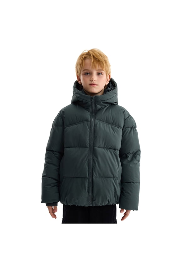 Little Boys Coat Boys' Winter Coat Kids Puffer Winter Jacket Thick Fleece Lined Warm Hooded Outerwear Coats for Boys Girls Green Size,5-6 Years