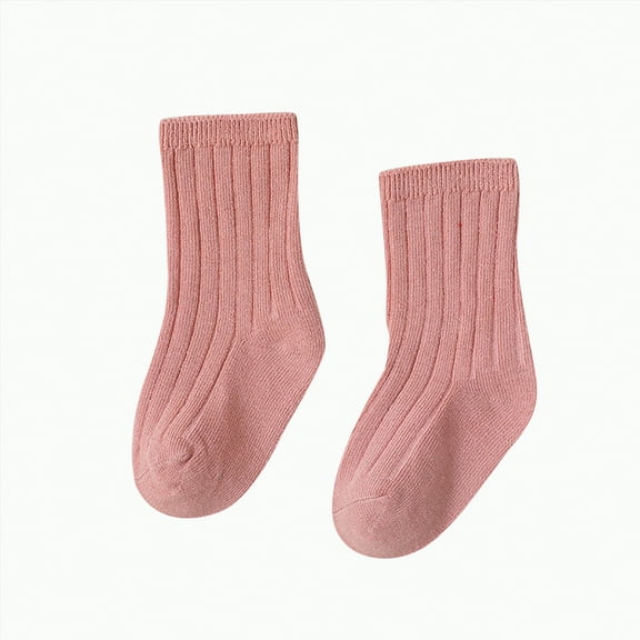 Karoyedx Little Girl Socks Children's Socks Boys And Girls Cotton Socks Double Needle Mid Calf Baby Baby Solid Color Socks Pink Size,0-6 Months