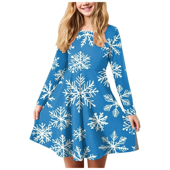 Karoyedx Little Girls Christmas Party Dresses Formal Dresses for Girls Girls Dresses Velvet Square Neck Puff Long Sleeve Fall Winter Holiday Dress with Pockets Blue Size,7-8 Years