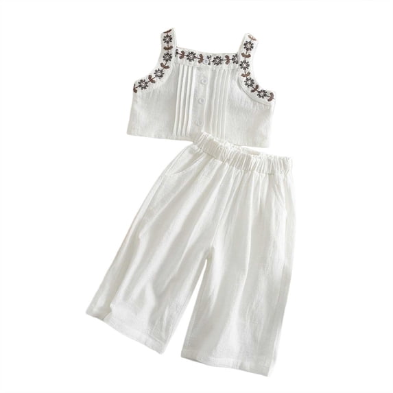 Karoyedx Little Girls Summer Clothes Toddler Baby Girl Summer Clothes Outfits Crocheted Ruffle Camisole Pants Kids Clothing Set White Size,3-4 Years